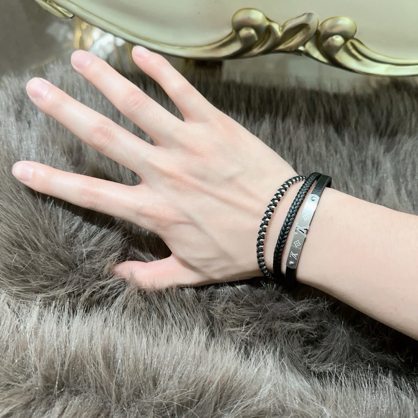 Louis Vuitton Leather & Metal Bracelet Set